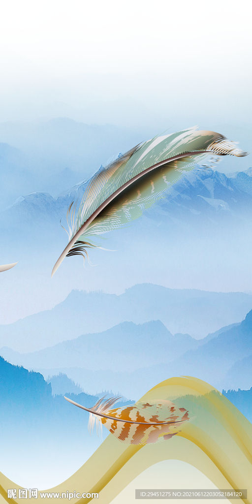 羽毛 玄关唯美山水 分层文件 