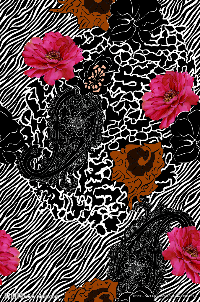 豹纹手绘花
