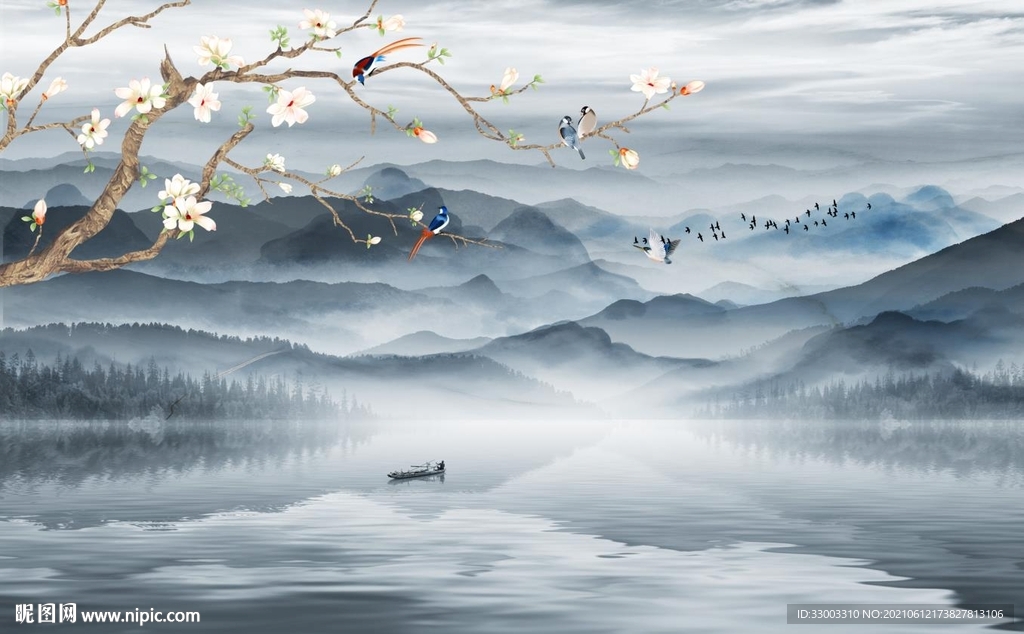 新中式山水背景墙