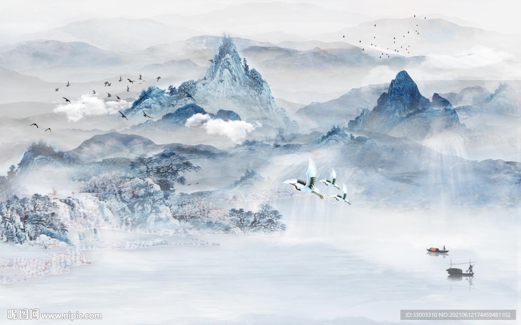 新中式山水背景墙