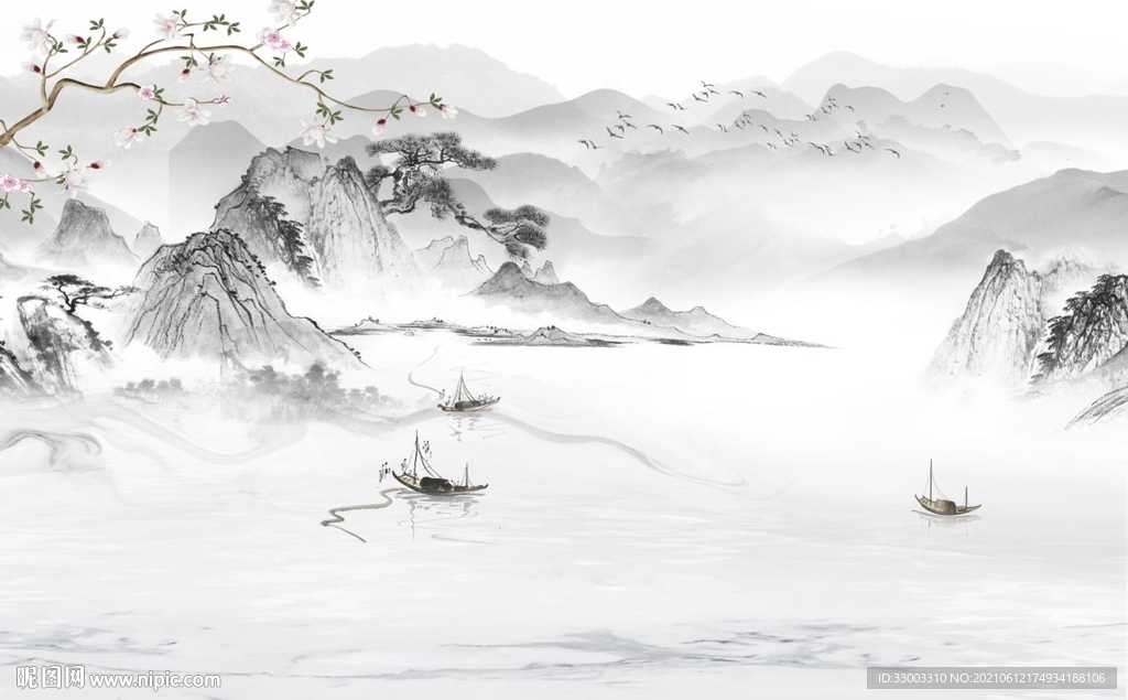 新中式山水背景墙