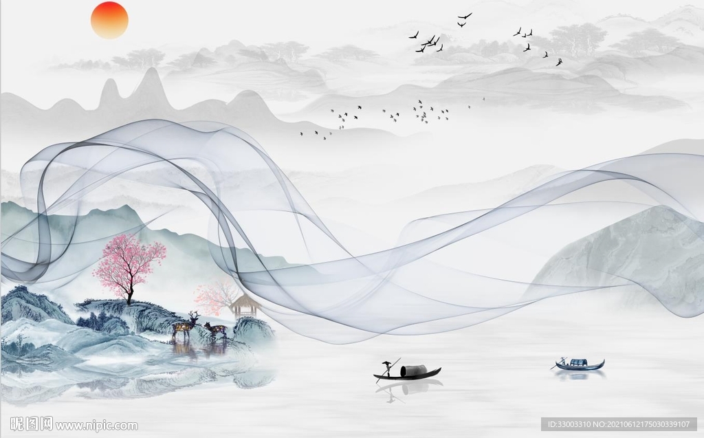 新中式山水背景墙