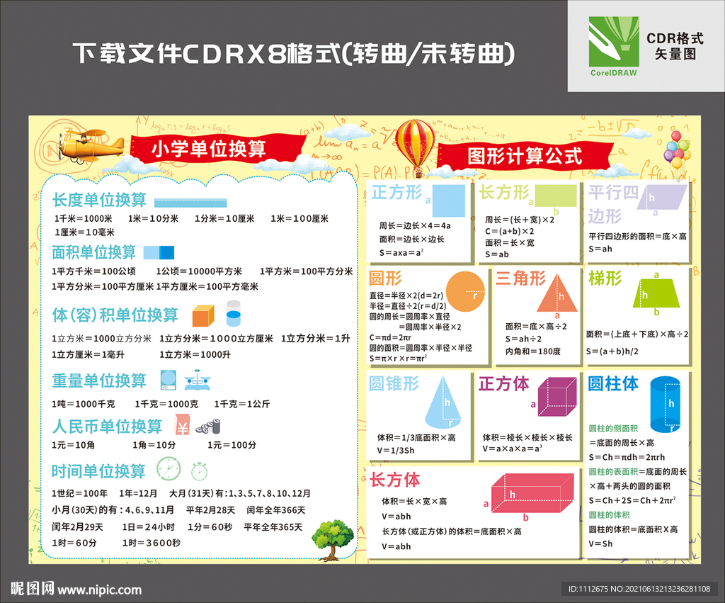 小学单位换算几何图形计算公式