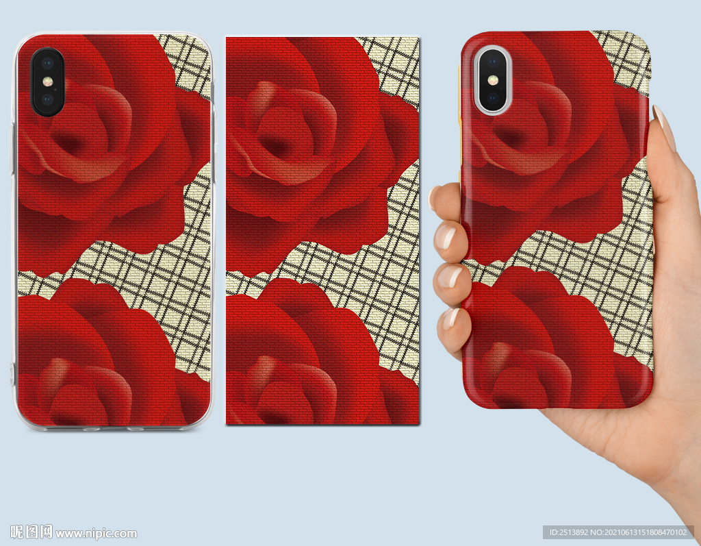 创意玫瑰花格子手机壳图案设计