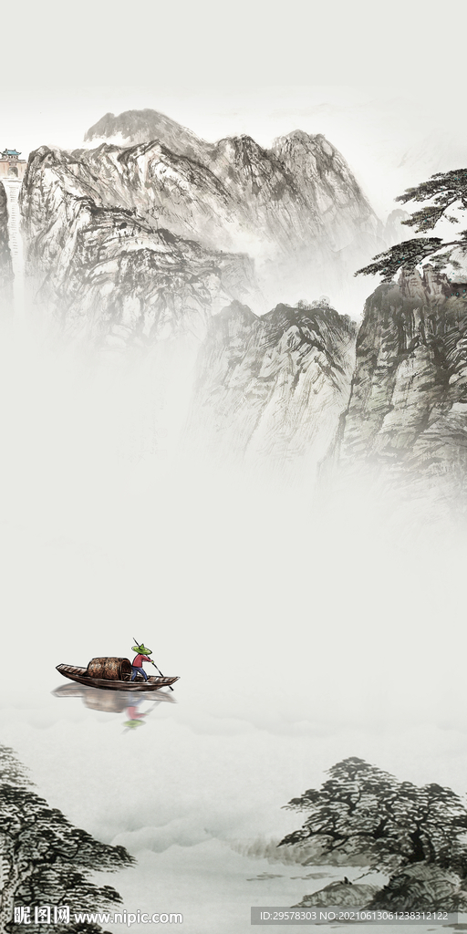 中国风高清背景山水 tif分层