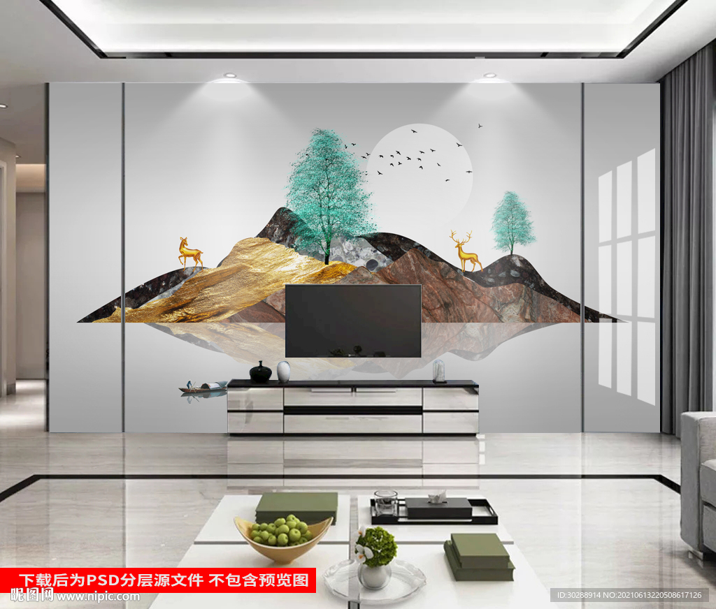 中式山水大理石背景墙