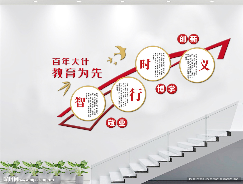 仁义礼智道德楼梯文化墙