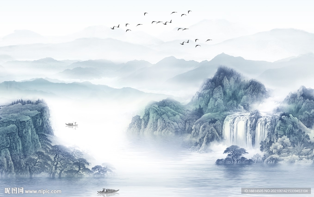 轻舟已过万重山新中式背景墙