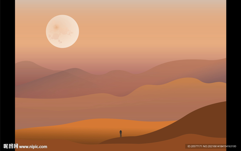 沙漠夕阳插画