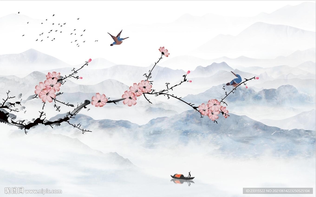 梅花咏梅新中式背景墙