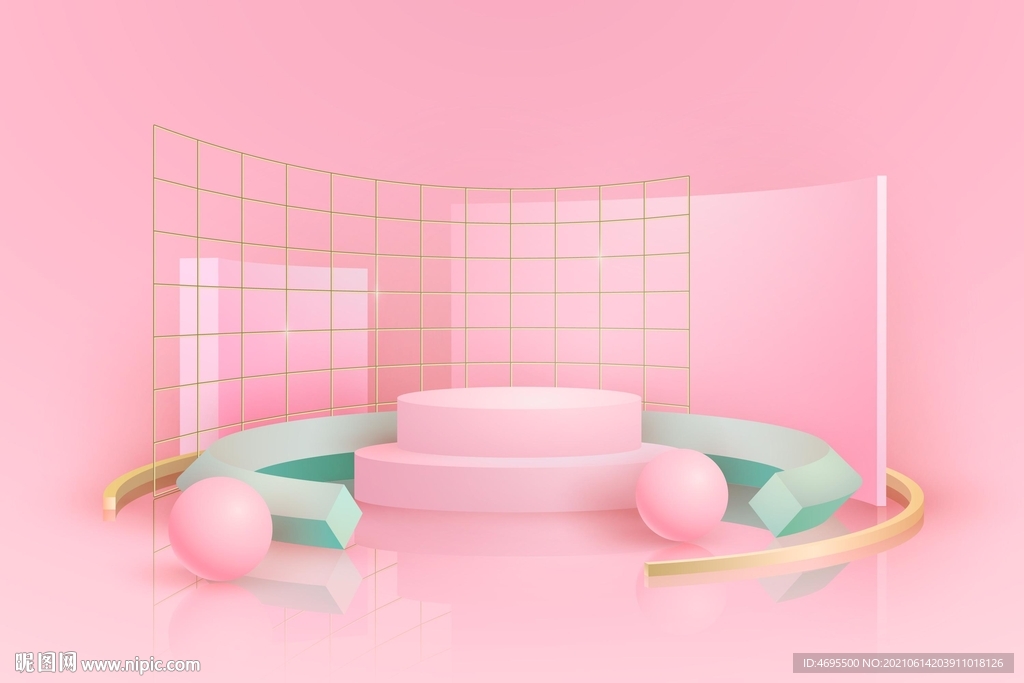 3D粉红产品展示背景板模板素材