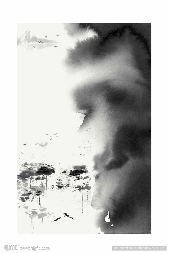 抽象水墨荷花玄关