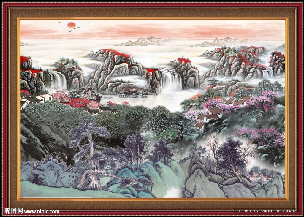 瀑布中堂画 