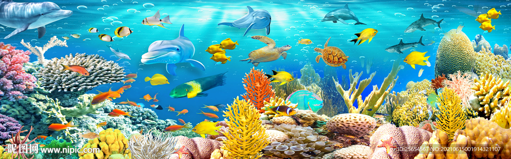全景海底世界全屋3D电视背景墙
