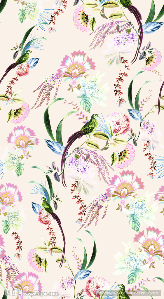 小鸟 乱花 叶子