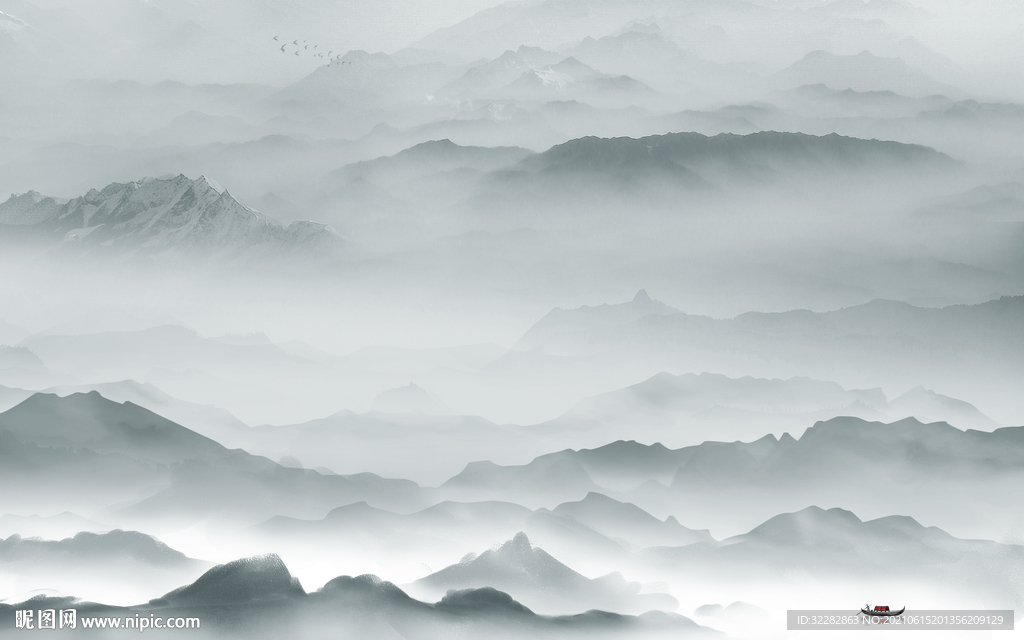 高清简约风山水画 文件分层 