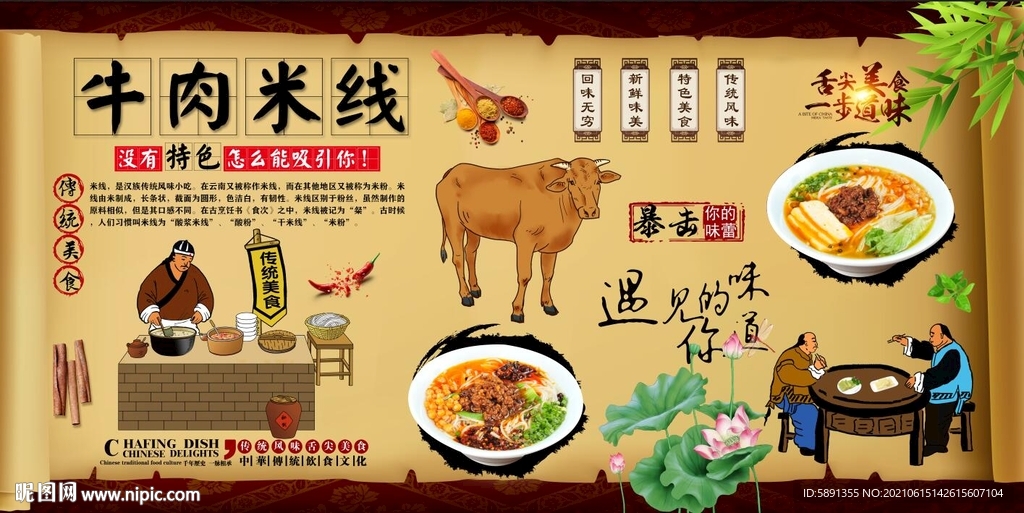 牛肉米线背景墙