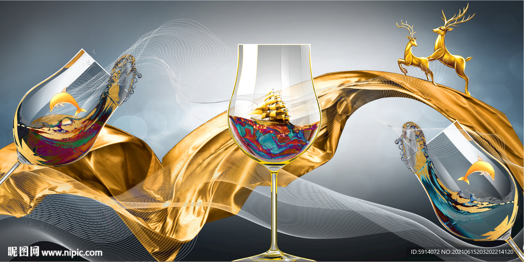 装饰画 晶瓷画 红酒杯