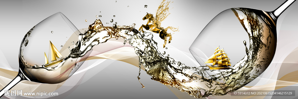 装饰画 晶瓷画 红酒杯 天马