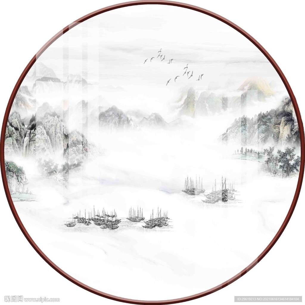 新中式圆形装饰画图片