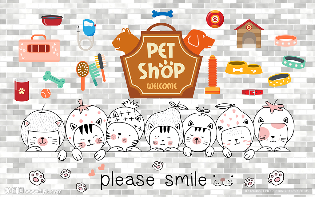可爱草莓猫咪宠物店背景墙
