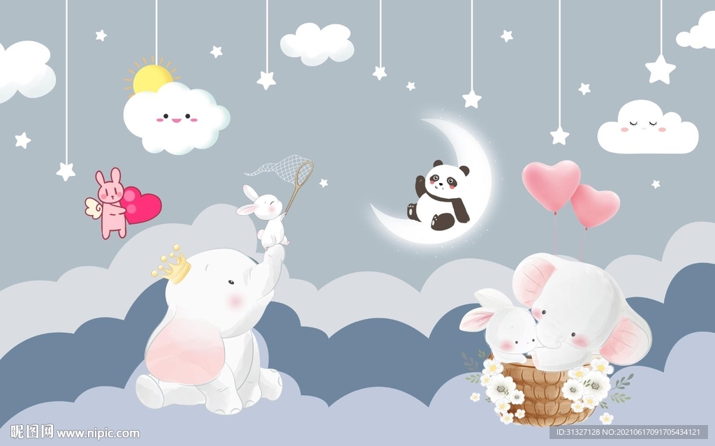 爱卡通动物星空儿童背景墙