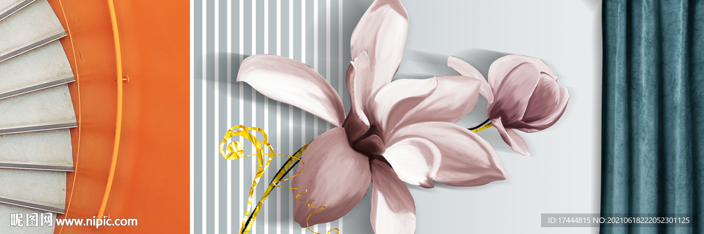 北欧现代轻奢浮雕花卉床头装饰画