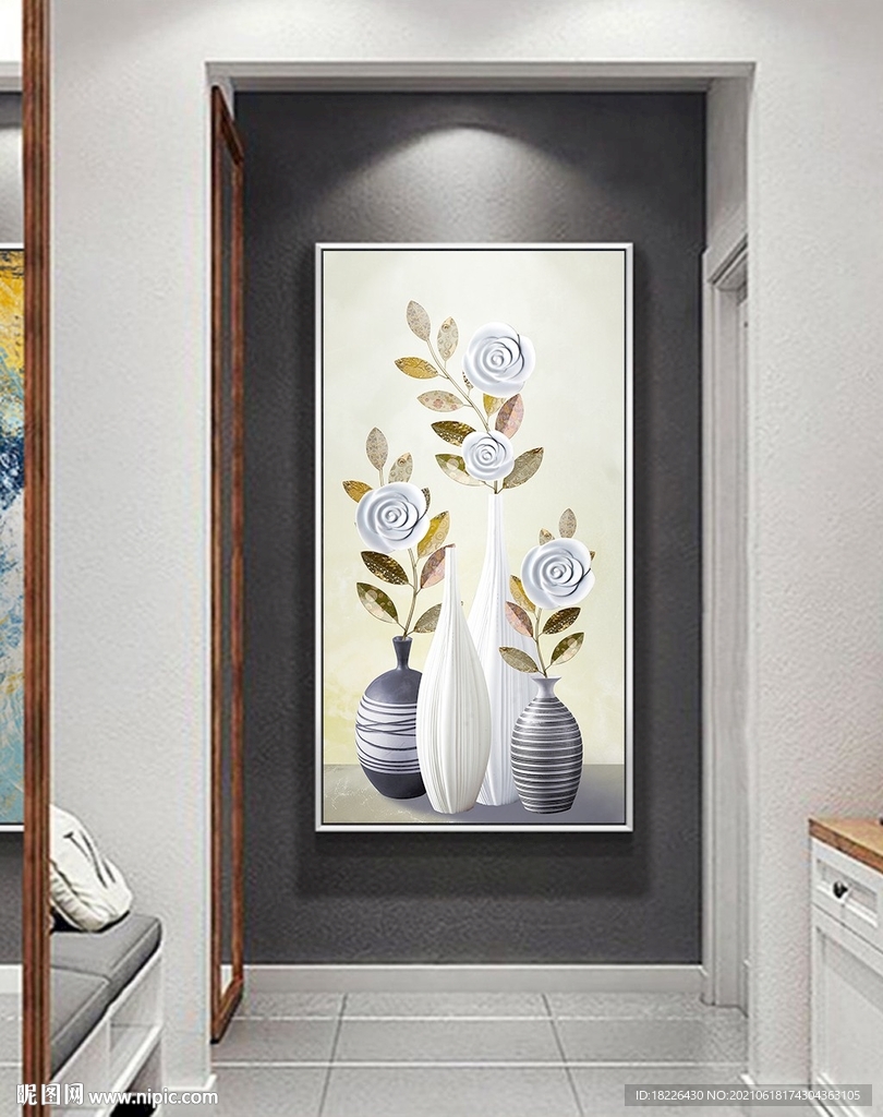 现代简约浮雕花瓶插花3D玄关