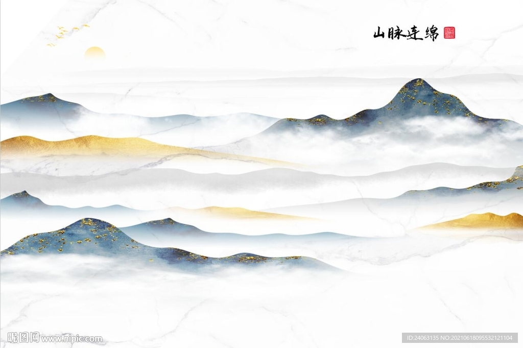 复古新中式山脉连绵背景墙
