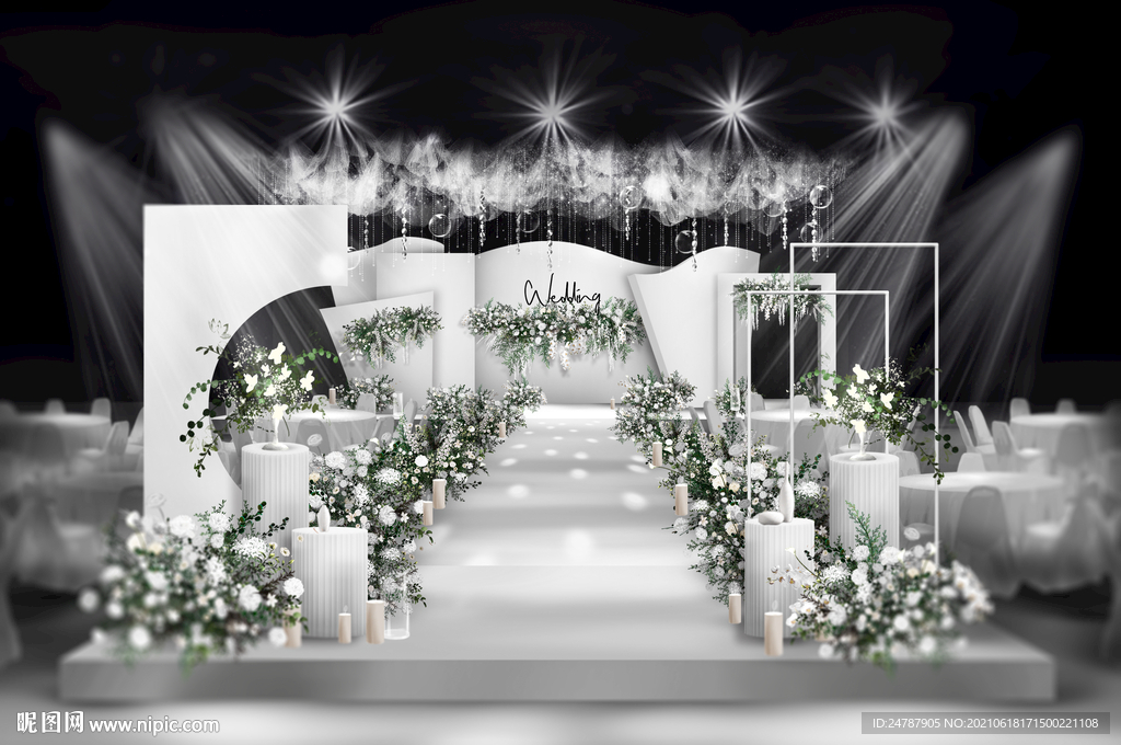 白绿简约极简婚礼效果图