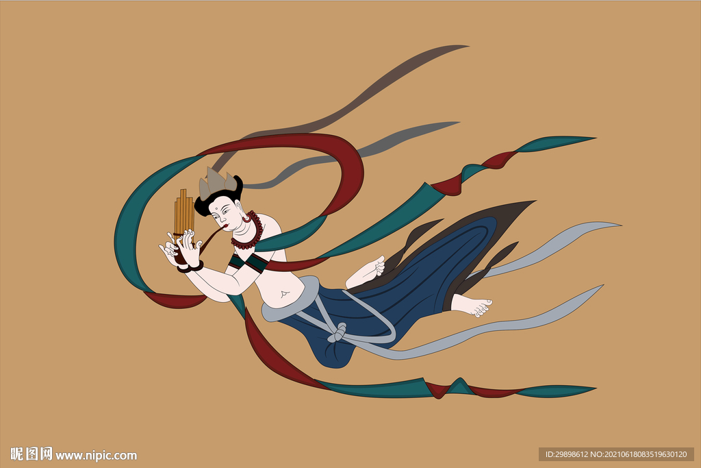 敦煌莫高窟390窟壁画吹笙飞天