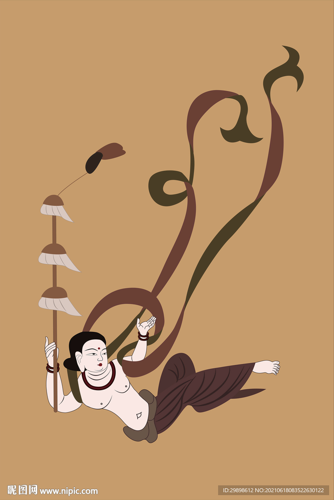 敦煌莫高窟322窟壁画持幡飞天