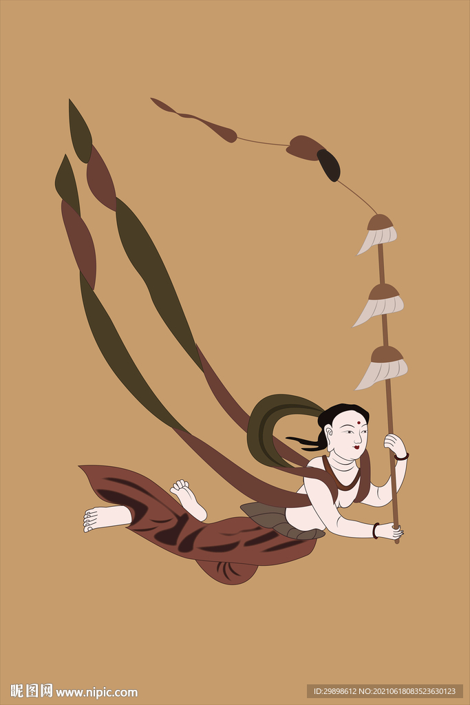 敦煌莫高窟322窟壁画持幡飞天