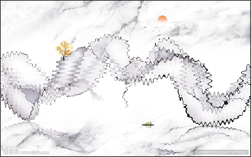 抽象线条山水背景墙