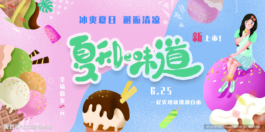缤纷夏季清凉冰淇淋美食展板