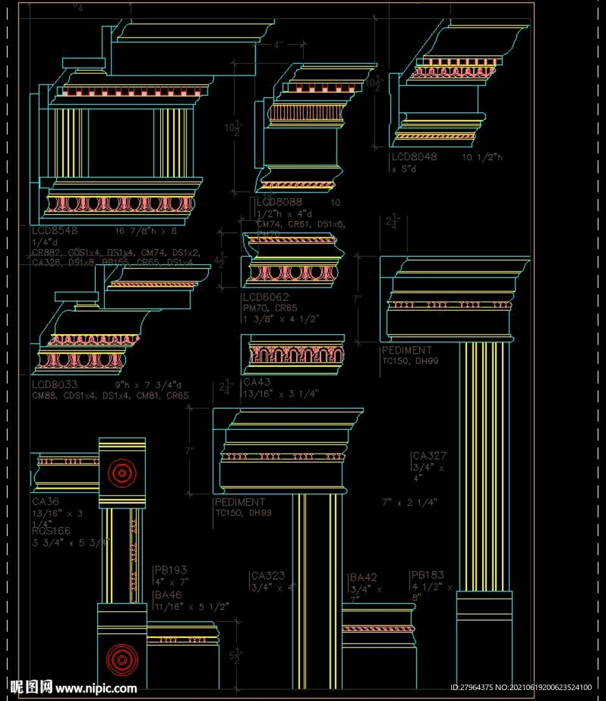 法式洛可可雕花线条cad