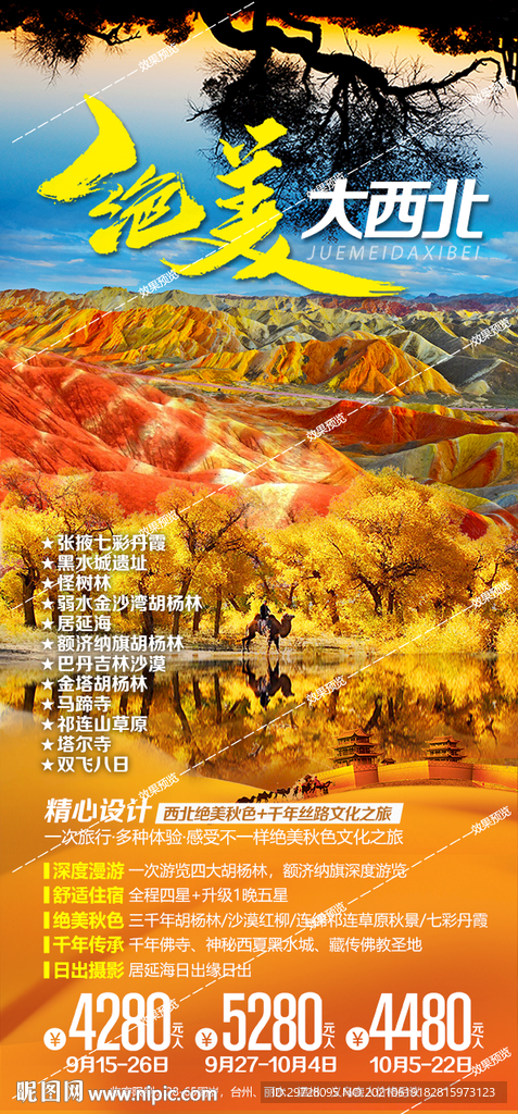 西北旅游海报 青海甘肃宁夏胡杨