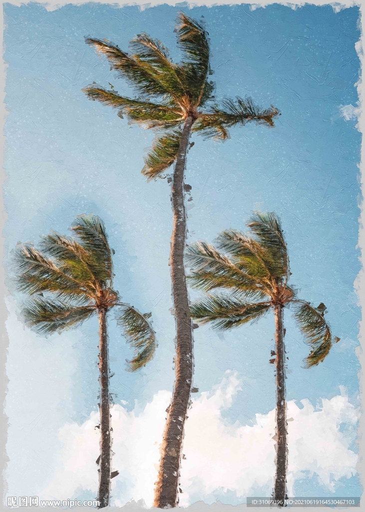 5070数字油画装饰画热带椰树