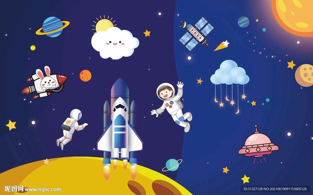 卡通科技太空背景墙