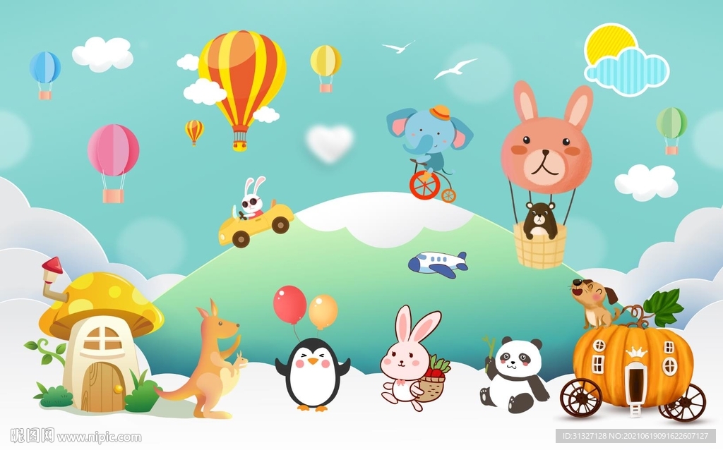 儿童房可爱动物背景墙装饰画