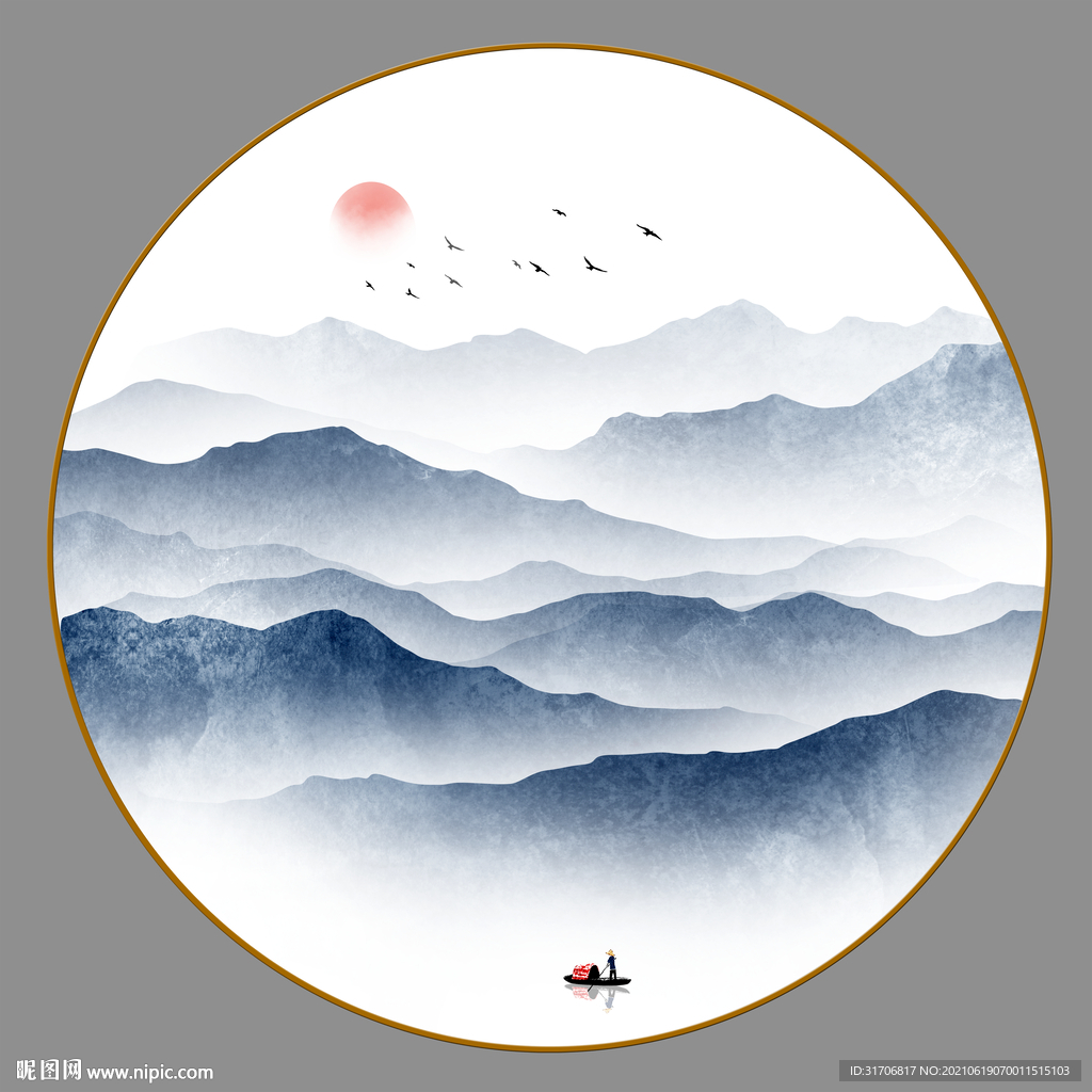 圆形山水画