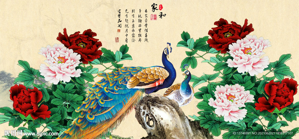 孔雀牡丹图