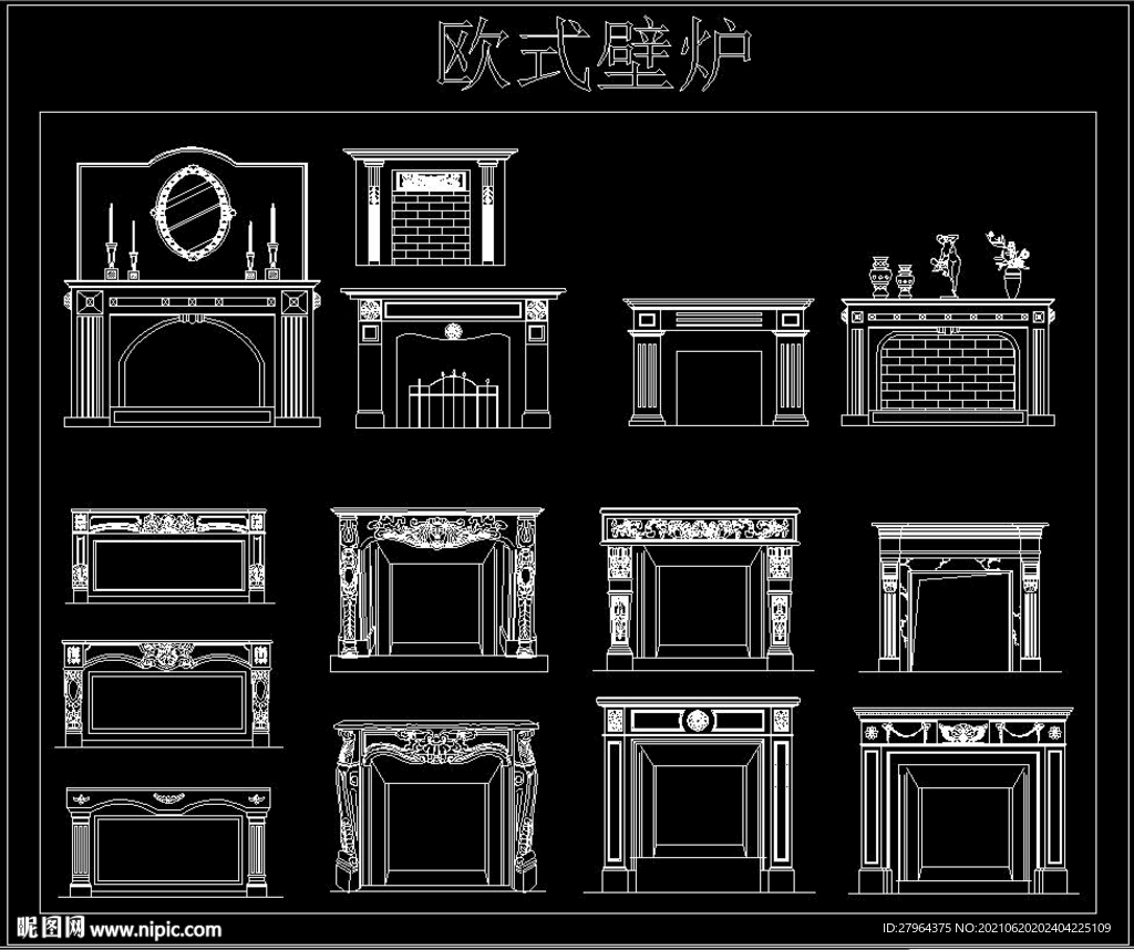 欧式壁炉CAD图库
