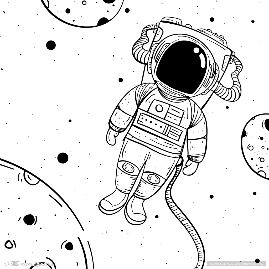 卡通黑白宇航员元素