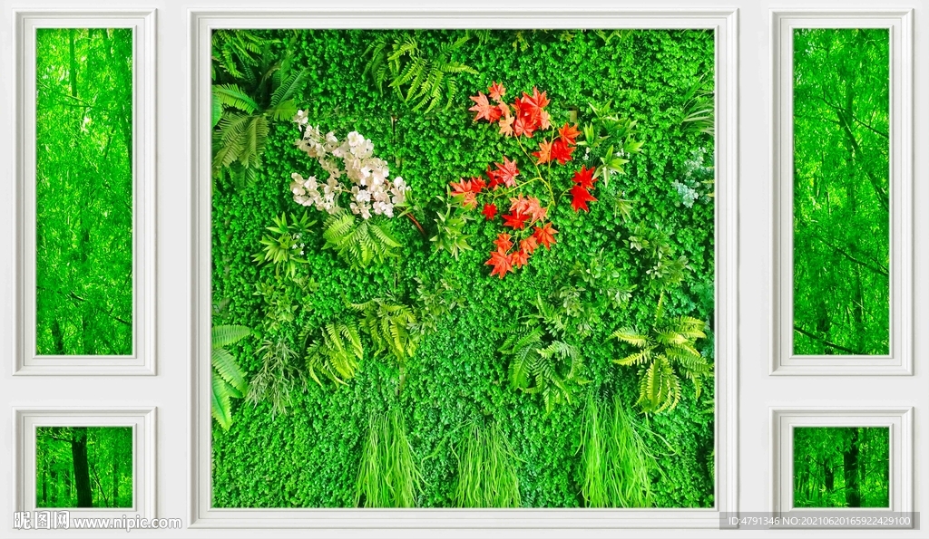 绿植绿树林背景墙