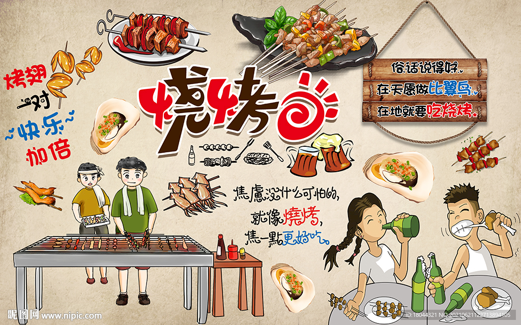 特色烧烤美食工装背景墙