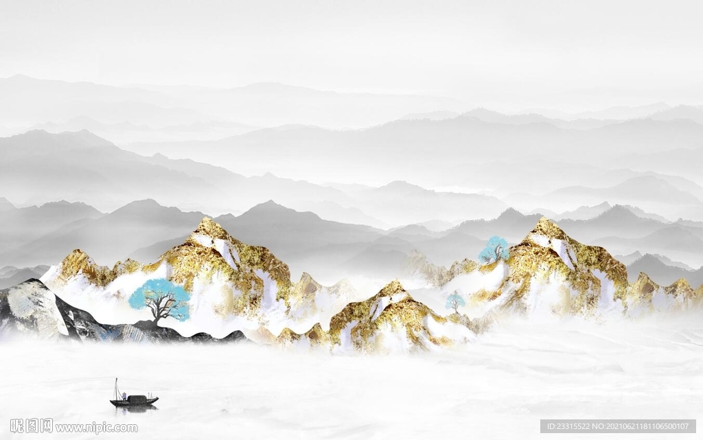 水墨山水新中式电视背景墙