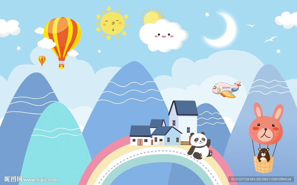 儿童彩虹小屋背景墙