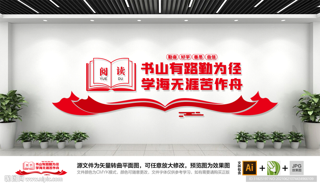 学校阅读图书馆文化墙图片
