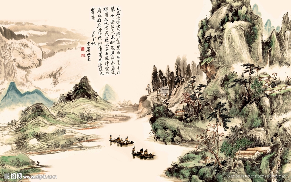 山水画壁画水墨画背景墙